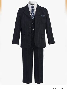 Boys Navy Blue & WhitePinstripe 5-Piece Suit